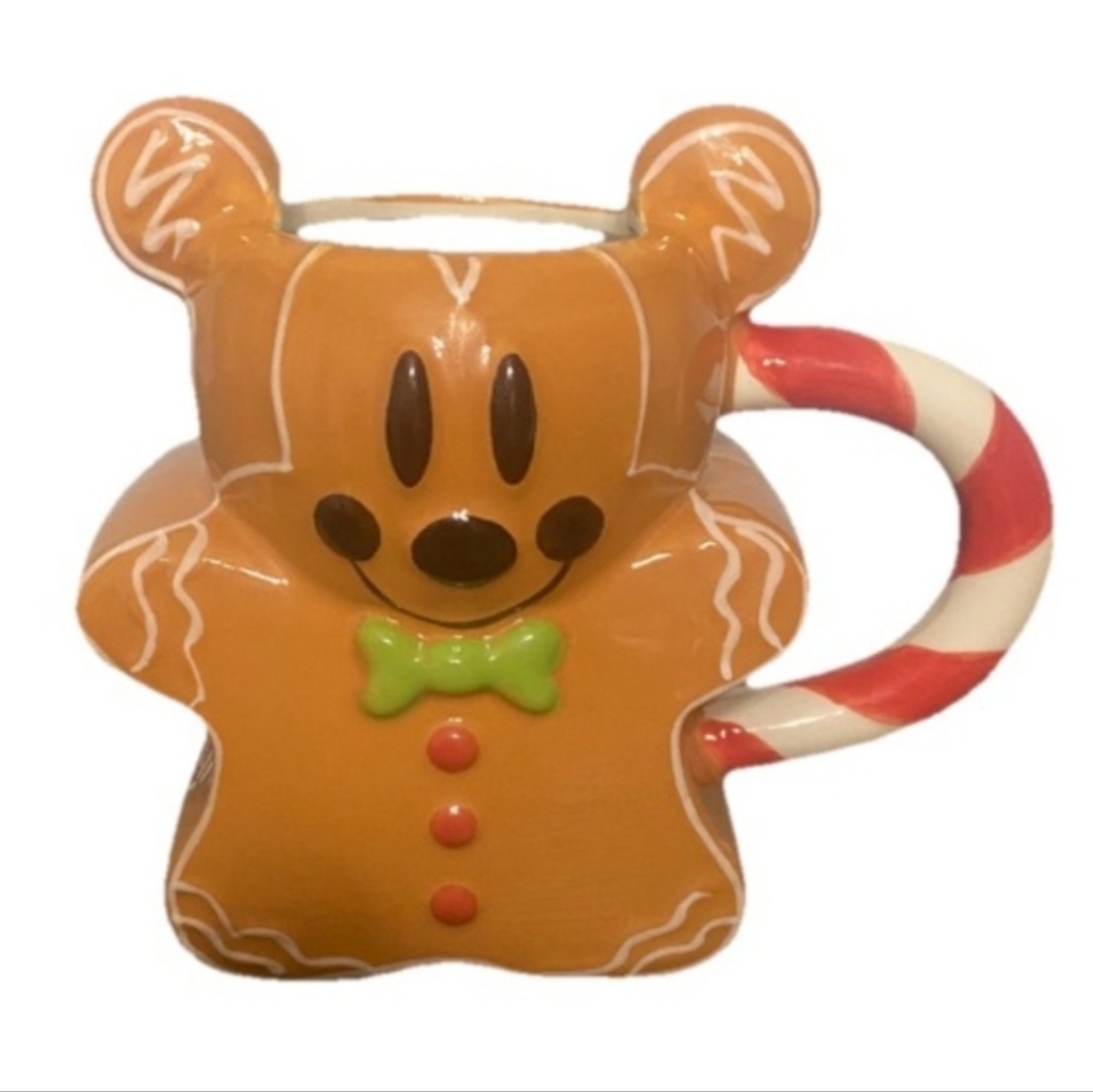 Disney Mickey Mouse Gingerbread Mug Candy Cane Handle Holiday Christmas Cup NWT